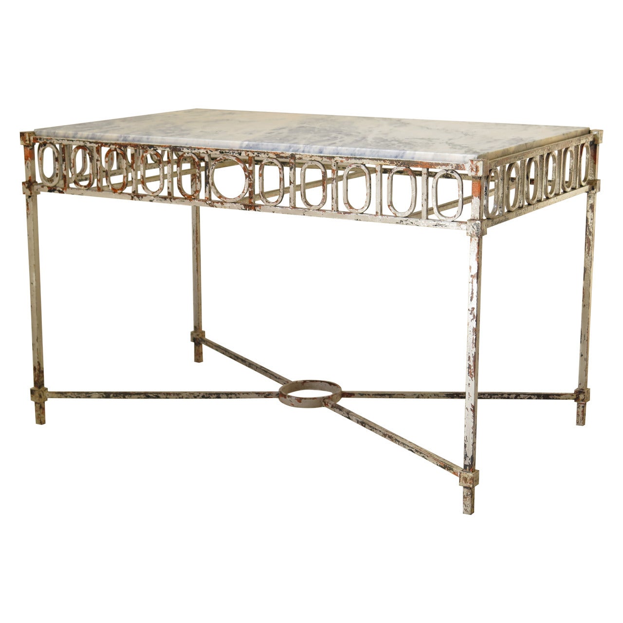 Chic Wrought Iron and Marble Console Table, France, 1940s