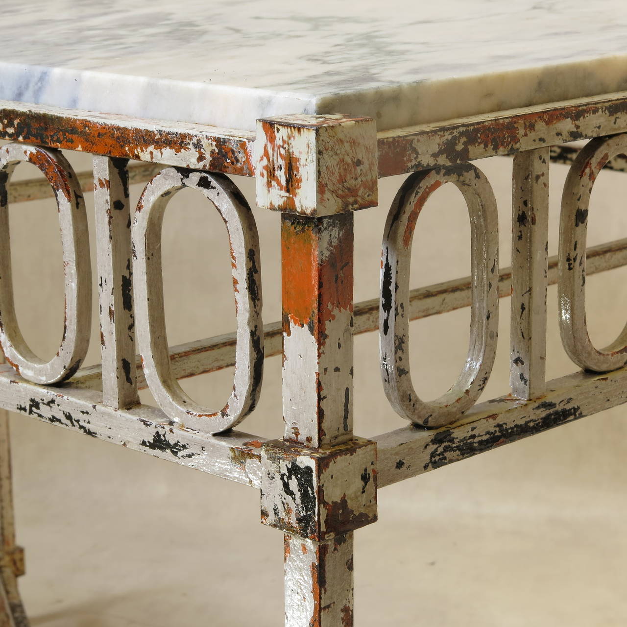 20th Century Chic Wrought Iron and Marble Console Table, France, 1940s