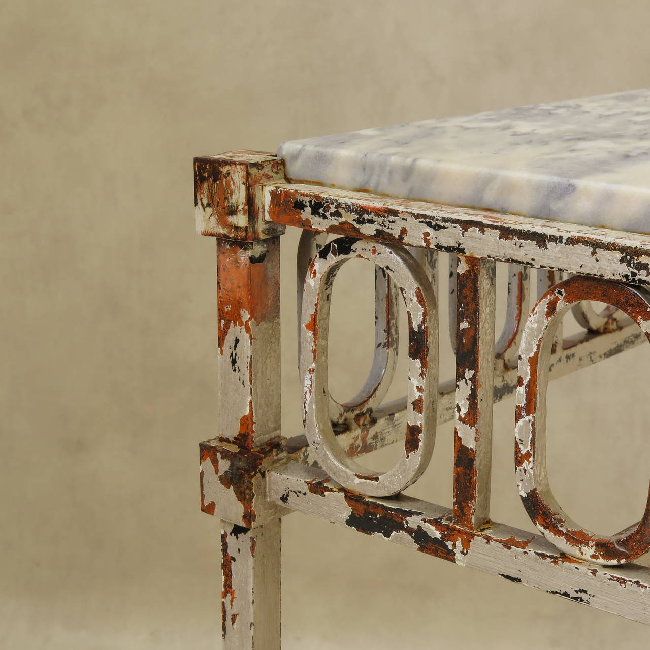 Chic Wrought Iron and Marble Console Table, France, 1940s 1