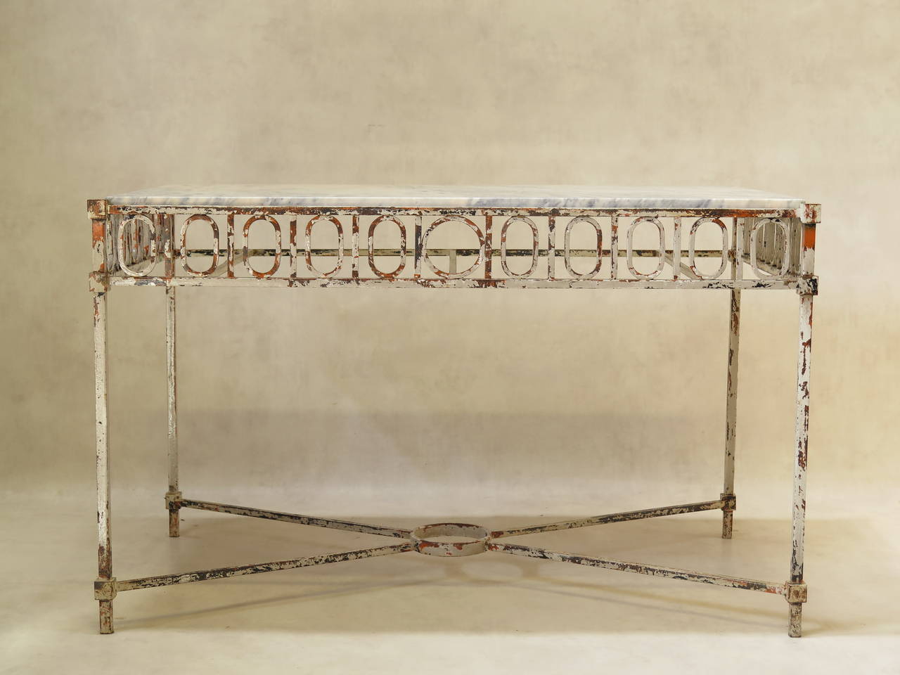 Art Deco Chic Wrought Iron and Marble Console Table, France, 1940s