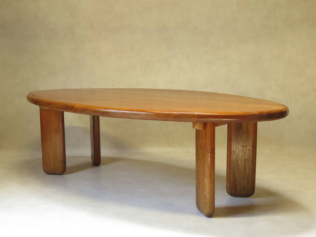 Large Oval Elmwood Table and Eight Chairs, France, 1950s 1