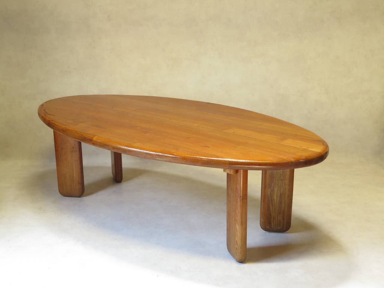 20th Century Large Oval Elmwood Table and Eight Chairs, France, 1950s