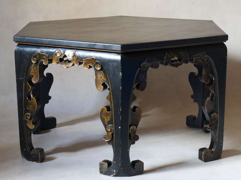Large Hexagonal Asian Style Coffee Table, France, circa 1920s