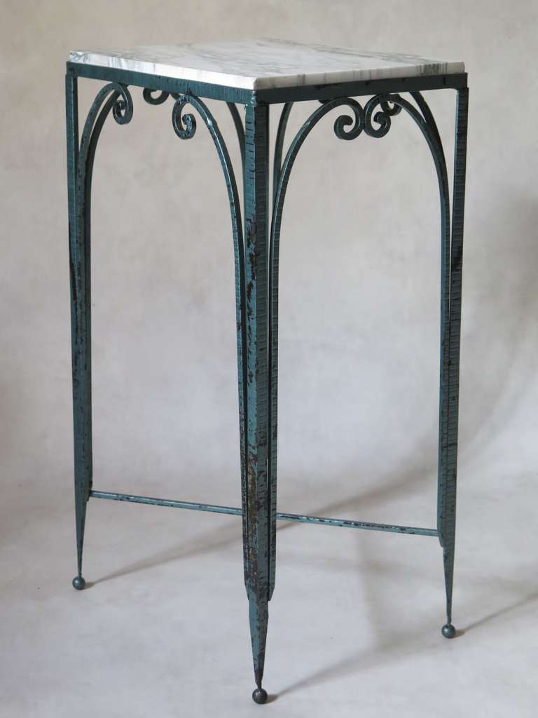 Art Deco Wrought-Iron and Marble Side Table, France, 1930s