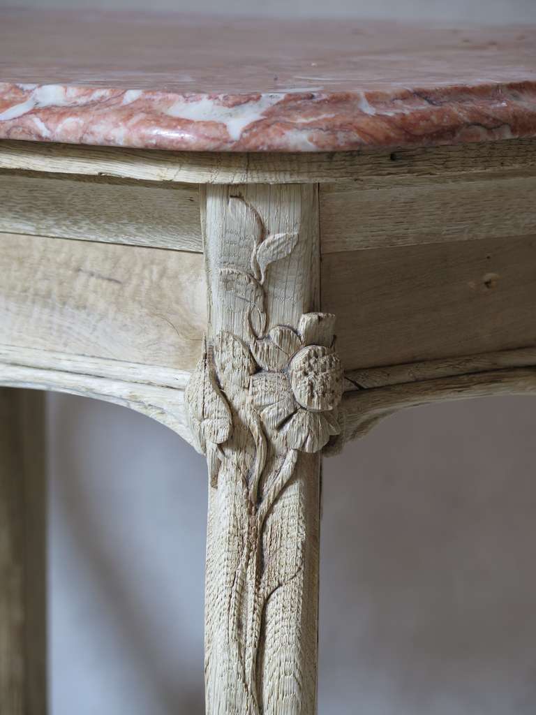 Art Nouveau Oak and Marble Console Table, France, 1900s For Sale 2