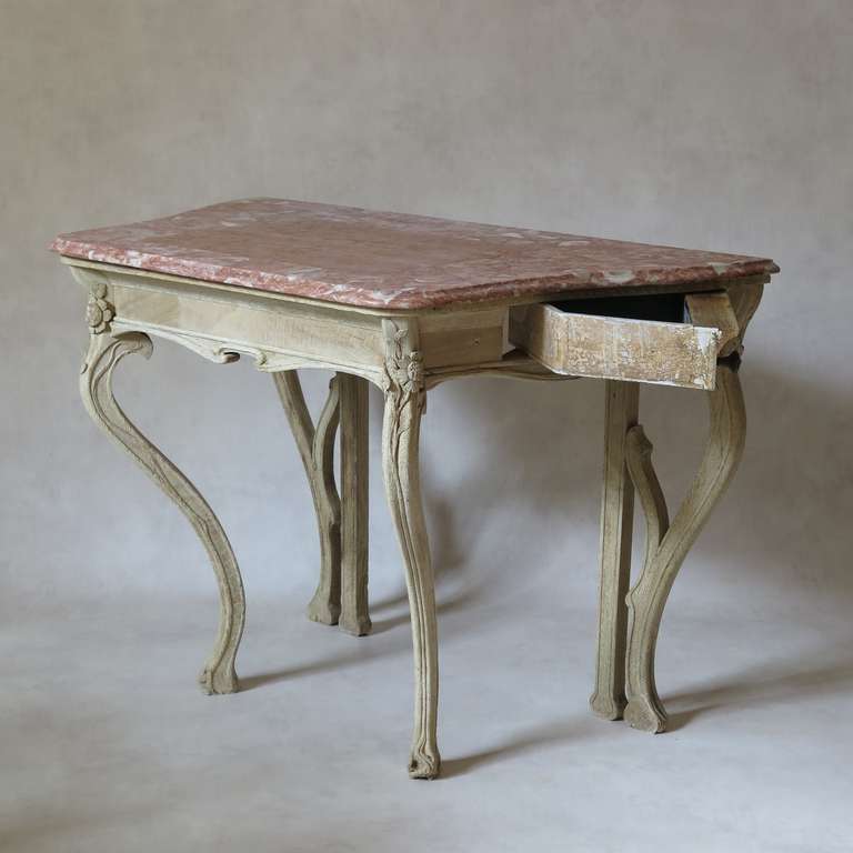 French Art Nouveau Oak and Marble Console Table, France, 1900s For Sale
