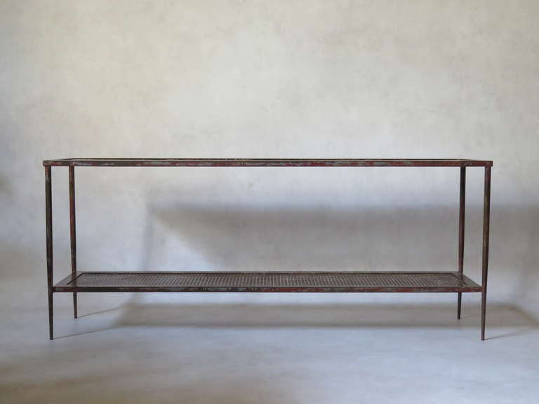 Mid-Century Modern Wrought-Iron Console & 2 Stools - France, 1940s