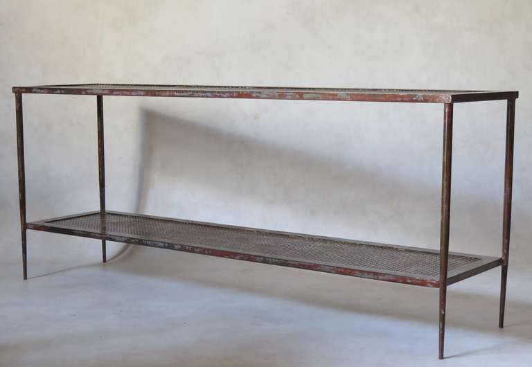 French Wrought-Iron Console & 2 Stools - France, 1940s
