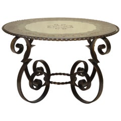 Wrought Iron Coffee Table with Eglomisé Mirror Top, France 1940s