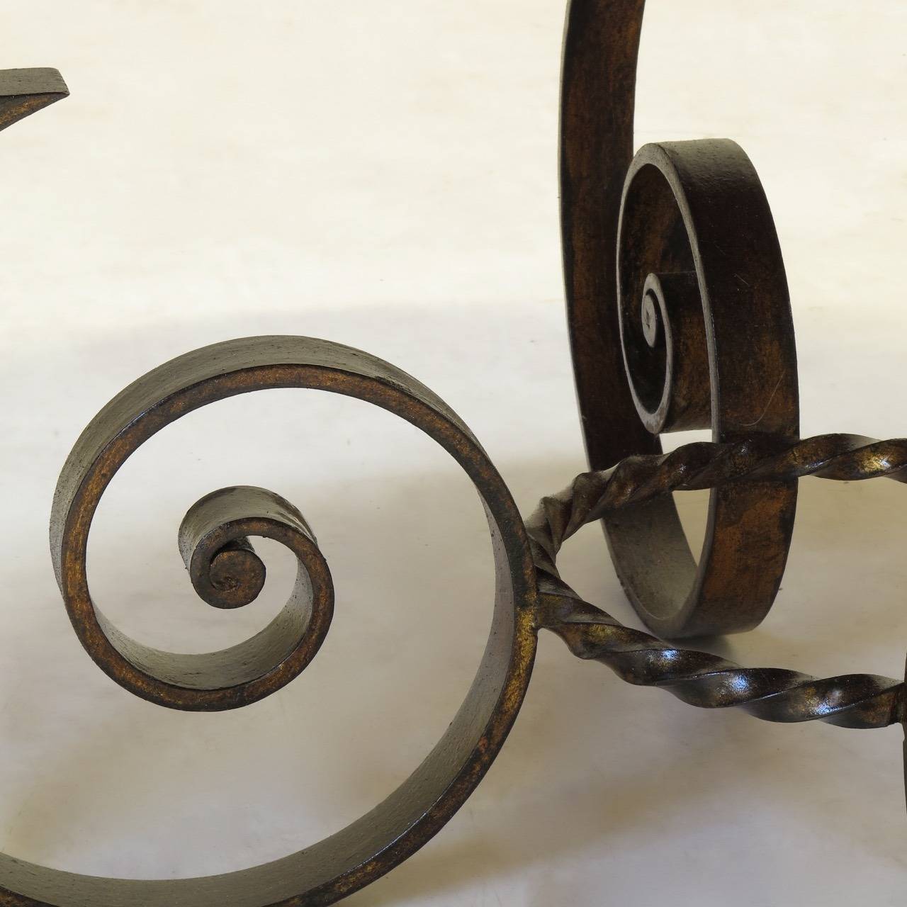 Wrought Iron Coffee Table with Eglomisé Mirror Top, France 1940s For Sale 1