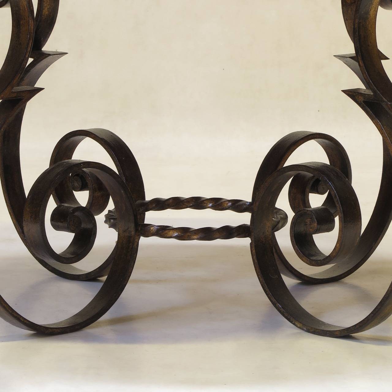 20th Century Wrought Iron Coffee Table with Eglomisé Mirror Top, France 1940s For Sale