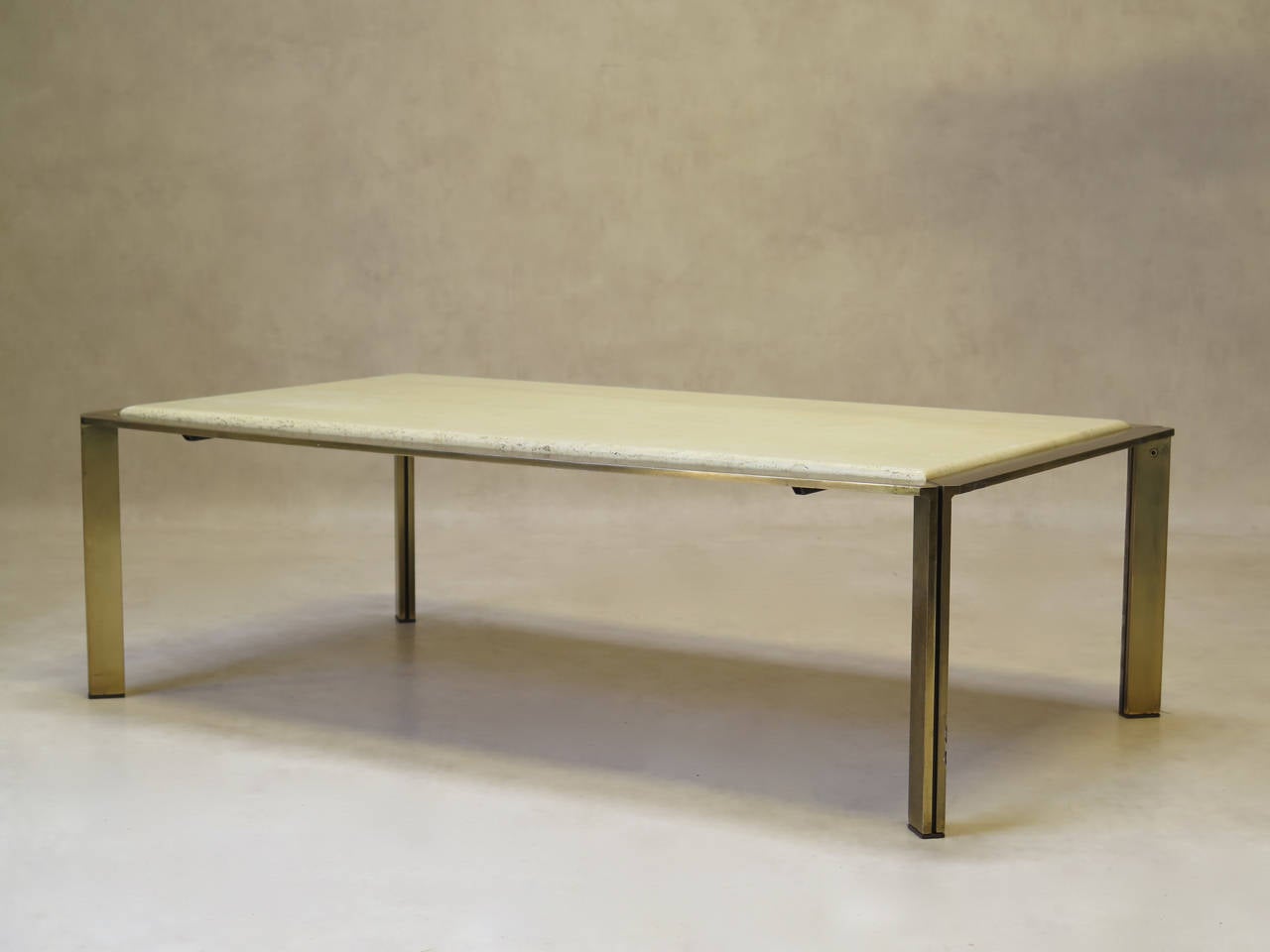 Late 20th Century Travertine and Steel Coffee Table, France 1970s For Sale