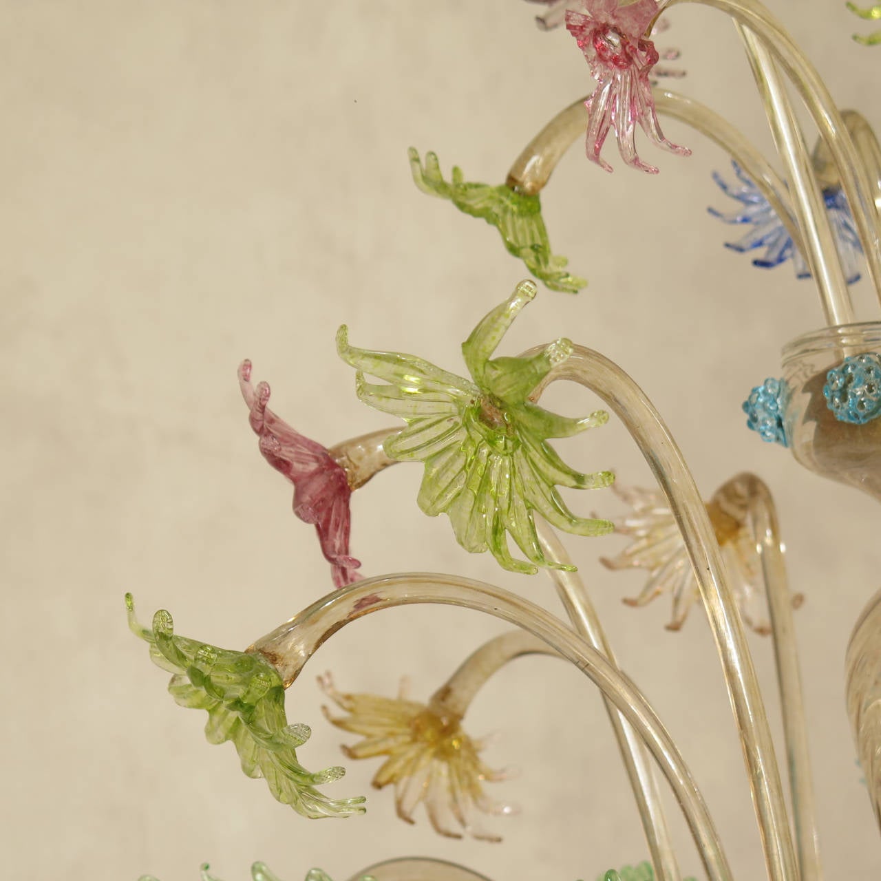 Glass Large and Delicate Pastel Colour, Murano Chandelier, Italy, 19th Century For Sale