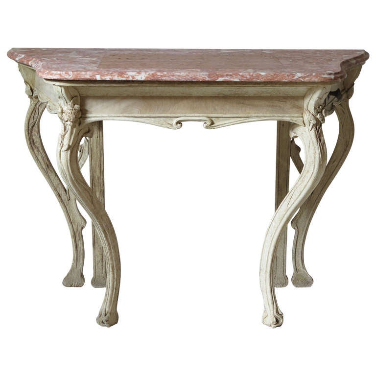 Art Nouveau Oak and Marble Console Table, France, 1900s