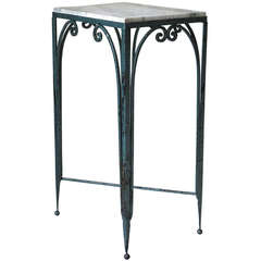 Art Deco Wrought-Iron and Marble Side Table, France, 1930s