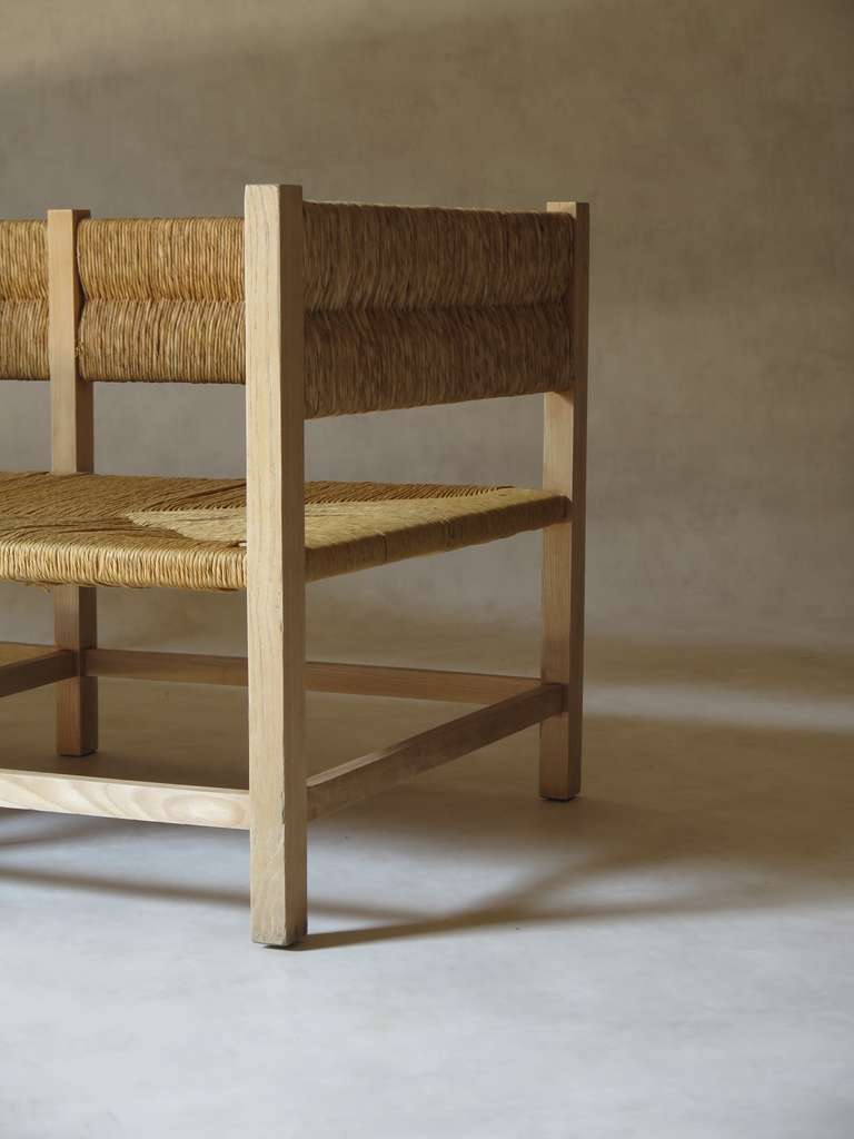 Mid-20th Century Rush Seat Settee - France, 1960s