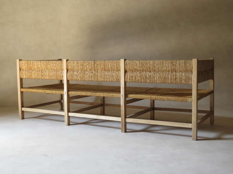 Mid-Century Modern Rush Seat Settee - France, 1960s