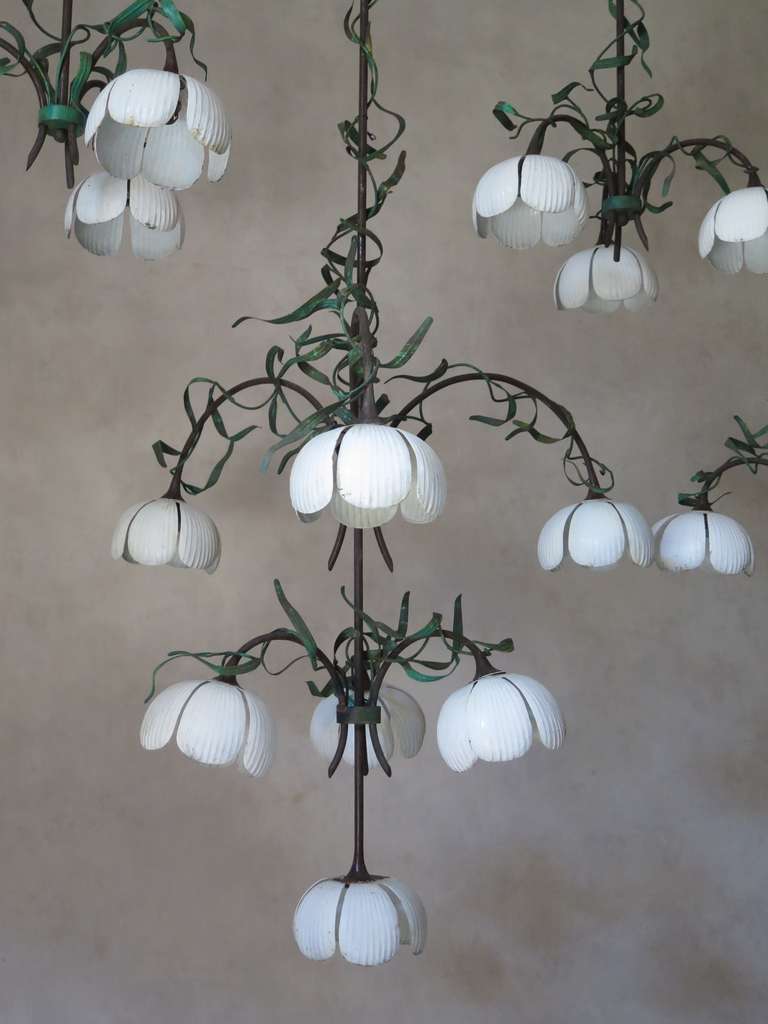 French Set of 6 Very Large Lily-of-the-Valley Pendants - France, 1940s