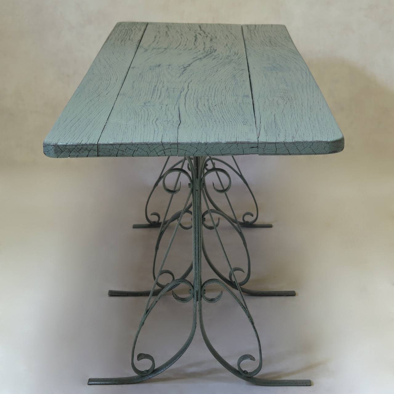 Art Nouveau Wood and Iron Dining Table, France, circa 1920s