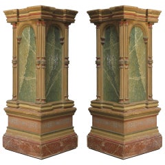Antique Pair of Polychrome Pedestal Columns - Italy, 19th Century