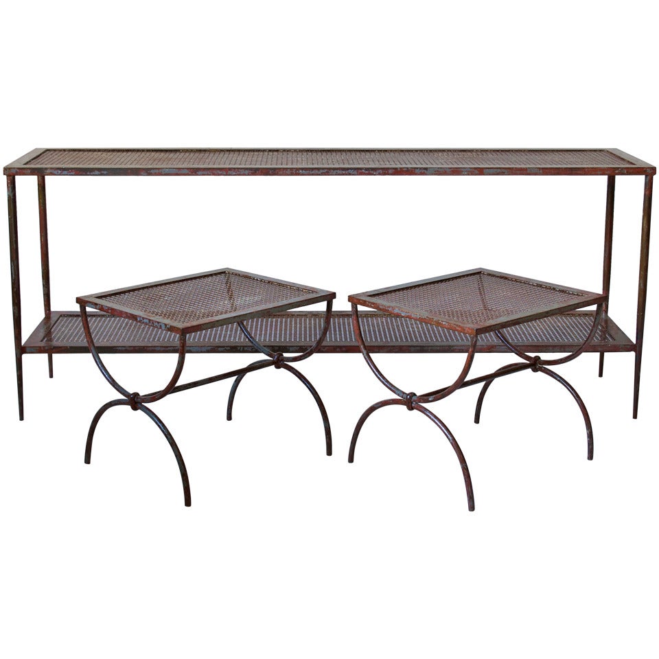 Wrought-Iron Console & 2 Stools - France, 1940s