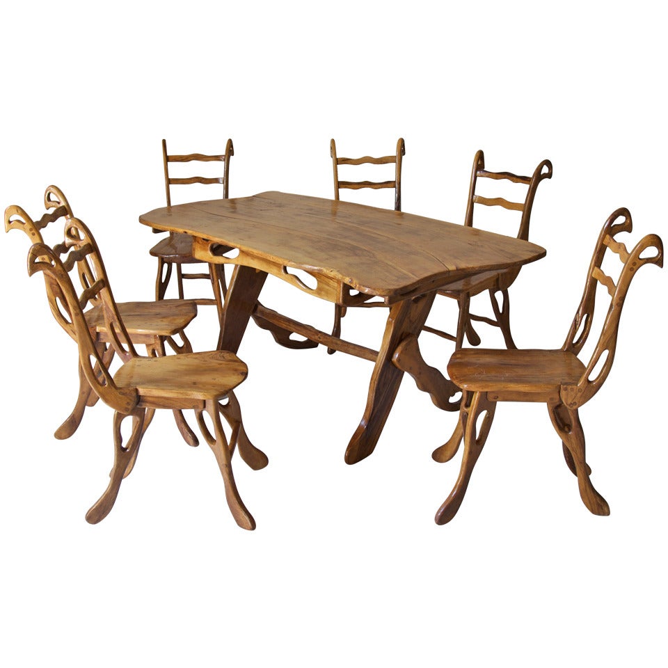 Organic Shaped Olive Wood Dining Room Set - St Paul de Vence, Côte d'Azur, 1960s