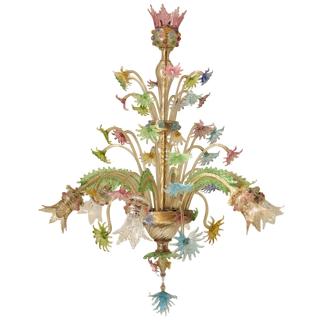 Large and Delicate Pastel Colour, Murano Chandelier, Italy, 19th Century For Sale
