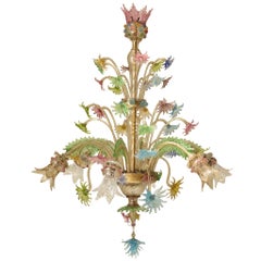 Large and Delicate Pastel Colour, Murano Chandelier, Italy, 19th Century