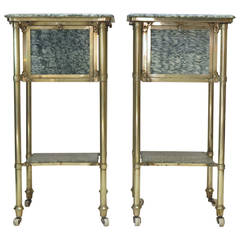 Antique Pair of Brass and Campan Marble Bed Side Tables, France circa 1900s