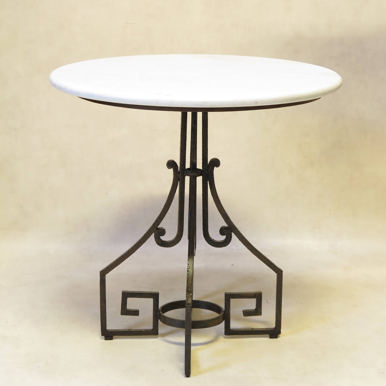 20th Century Wrought Iron Art Deco Gueridon with Marble Top, France, 1930s