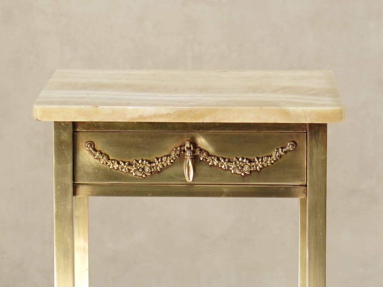 Art Deco Brass & Onyx Bed Side Table - France, Circa 1920s