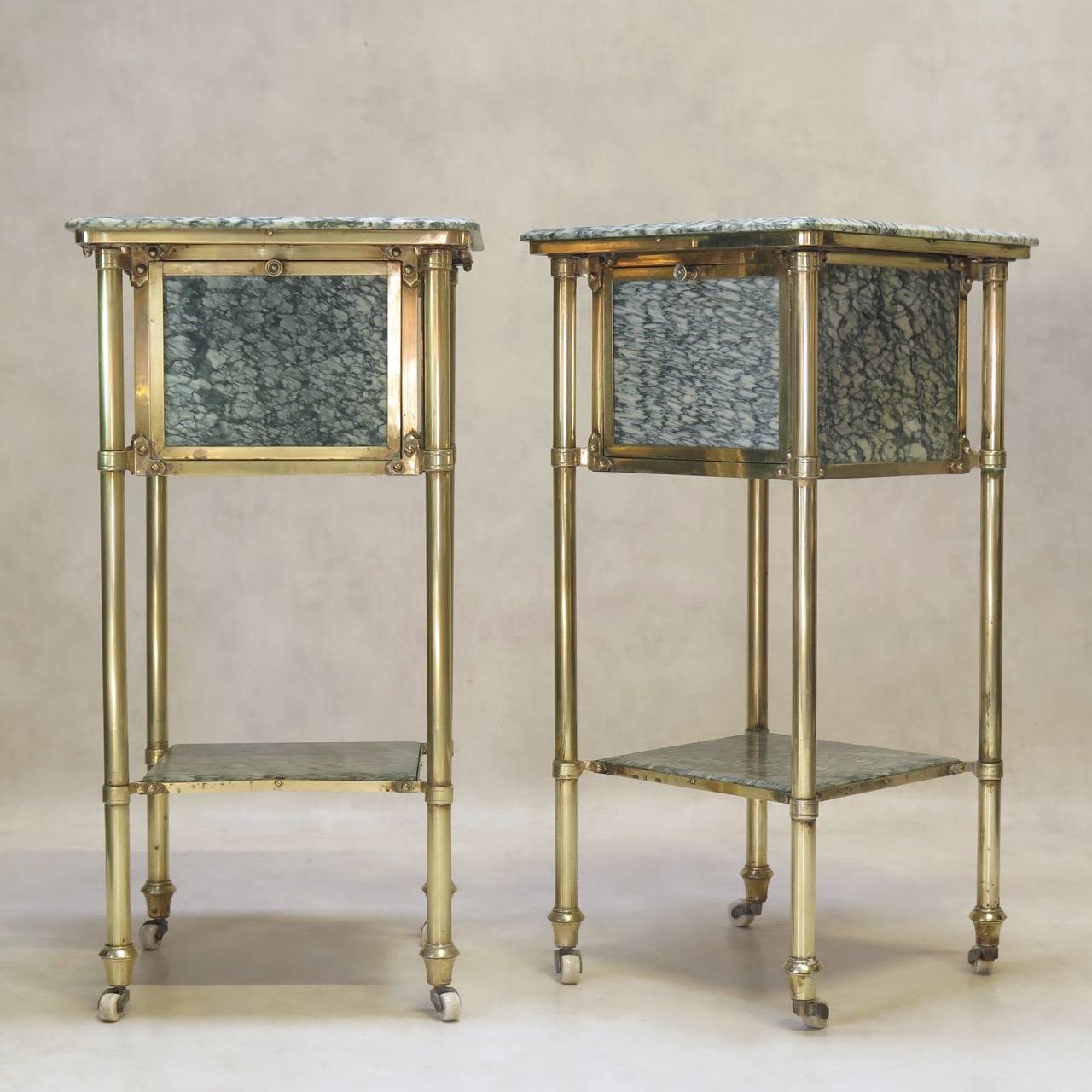 French Pair of Brass and Campan Marble Bed Side Tables, France circa 1900s