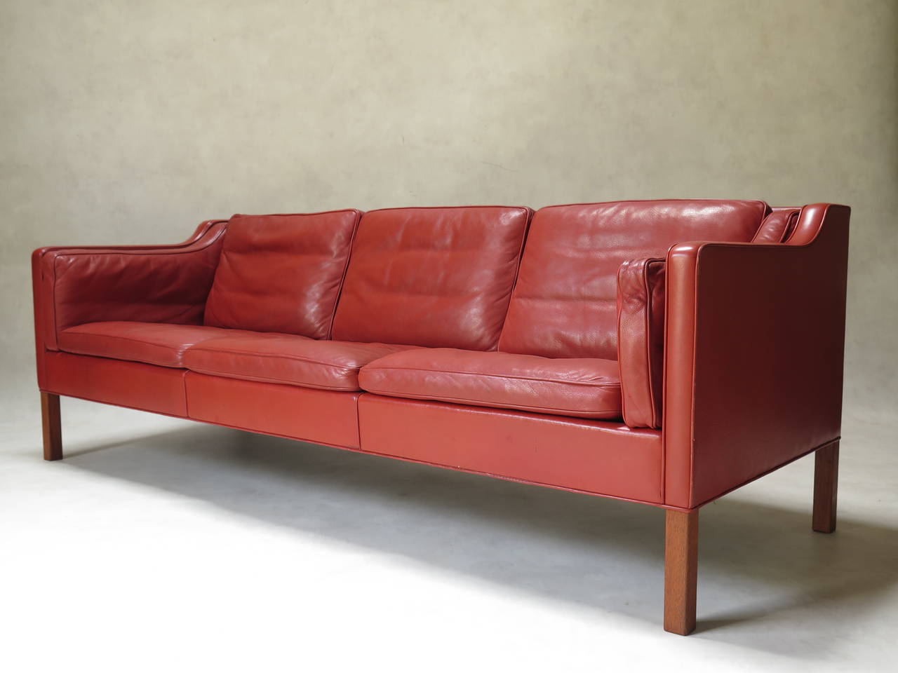 Mid-Century Modern Hermes Red Børge Mogensen 2213 Leather Settee by Fredericia, Denmark