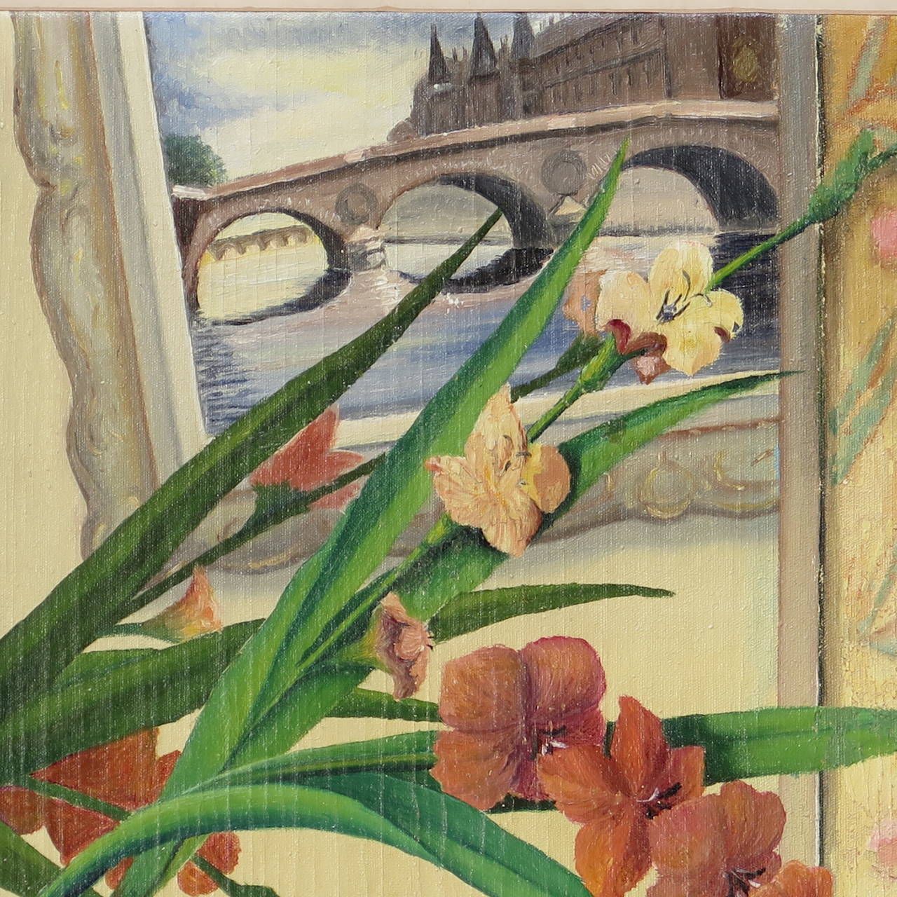 Peinture à l'huile sur toile « Chat et Glaieuls », Italie, 1958 Bon état - En vente à Isle Sur La Sorgue, Vaucluse