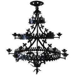 Vintage Large Gothic Revival Chandelier, France, 1940s