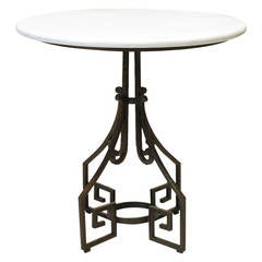 Wrought Iron Art Deco Gueridon with Marble Top, France, 1930s