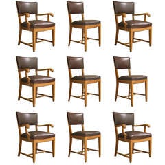 Mid-Century Wood and Leather Armchairs (5) and Chairs (4)