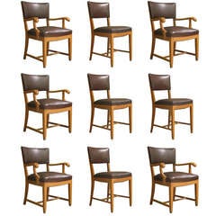 Mid-Century Wood and Leather Armchairs (5) and Chairs (4) Mid-Century Wood and Leather Armchairs (5) and Chairs (4)