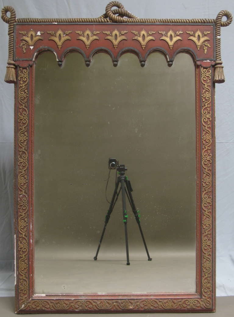 Grand miroir de style oriental avec corde et glands