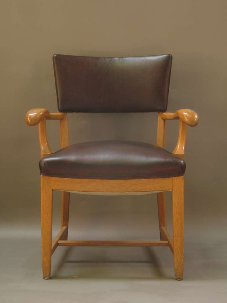 Mid-Century Modern Mid-Century Wood and Leather Armchairs (5) and Chairs (4)