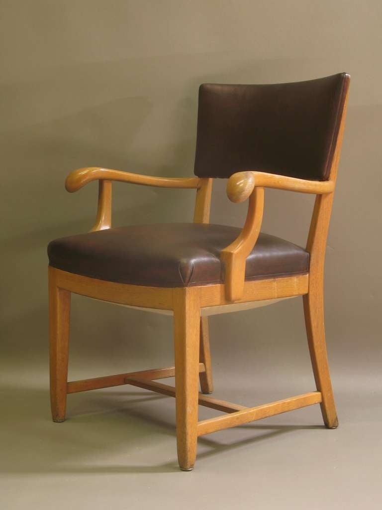 French Mid-Century Wood and Leather Armchairs (5) and Chairs (4)