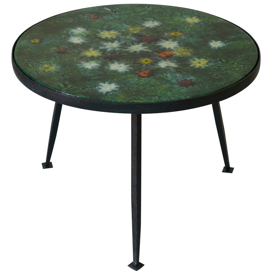 Coffee Table with Colourful Enameled Top, France, 1950s For Sale