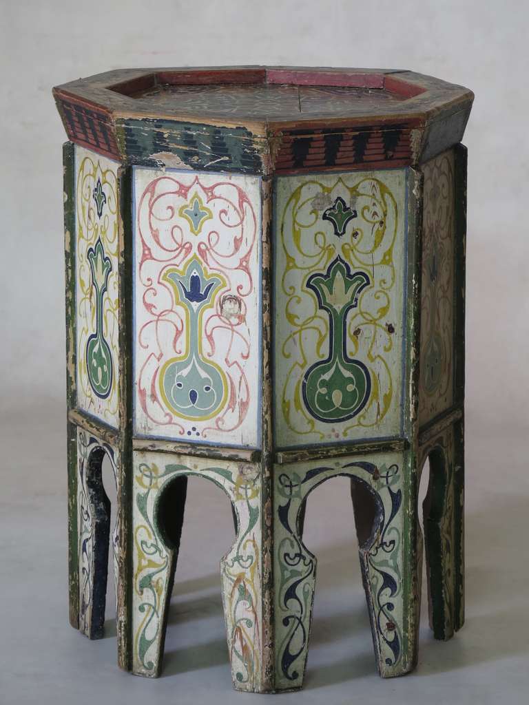 Hand-Painted Oriental Stool, 1920s
