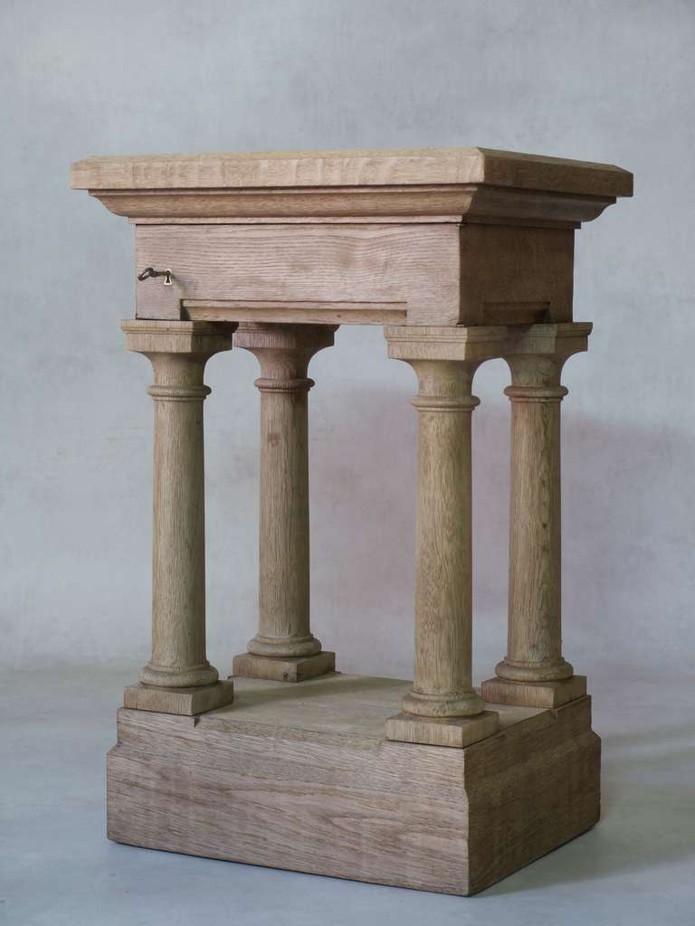 French Oak Pedestal with Drawer, France, 19th Century