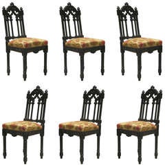 Set of 6 Gothic Revival French Dining Chairs