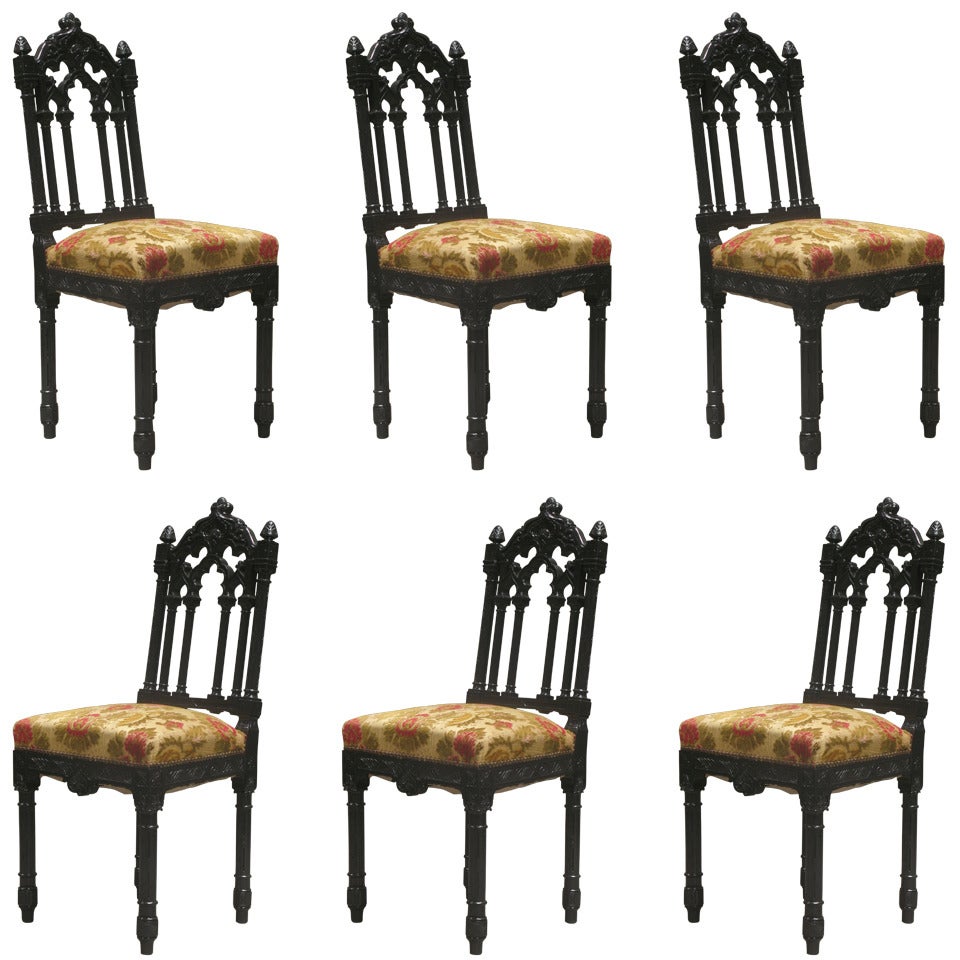 Set of 6 Gothic Revival French Dining Chairs