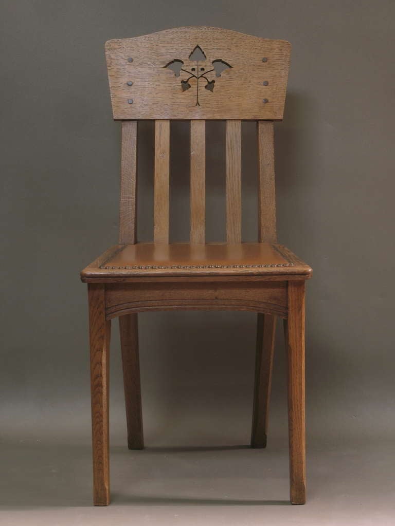 French Six Arts & Crafts Style Oak Chairs by Léon Jallot