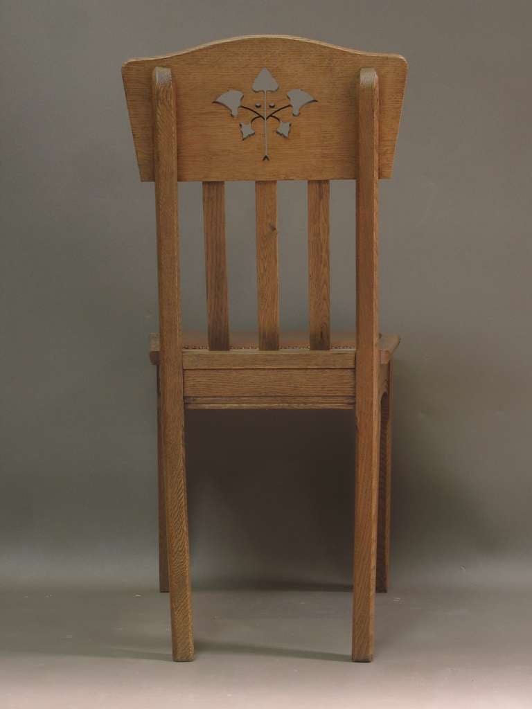 20th Century Six Arts & Crafts Style Oak Chairs by Léon Jallot