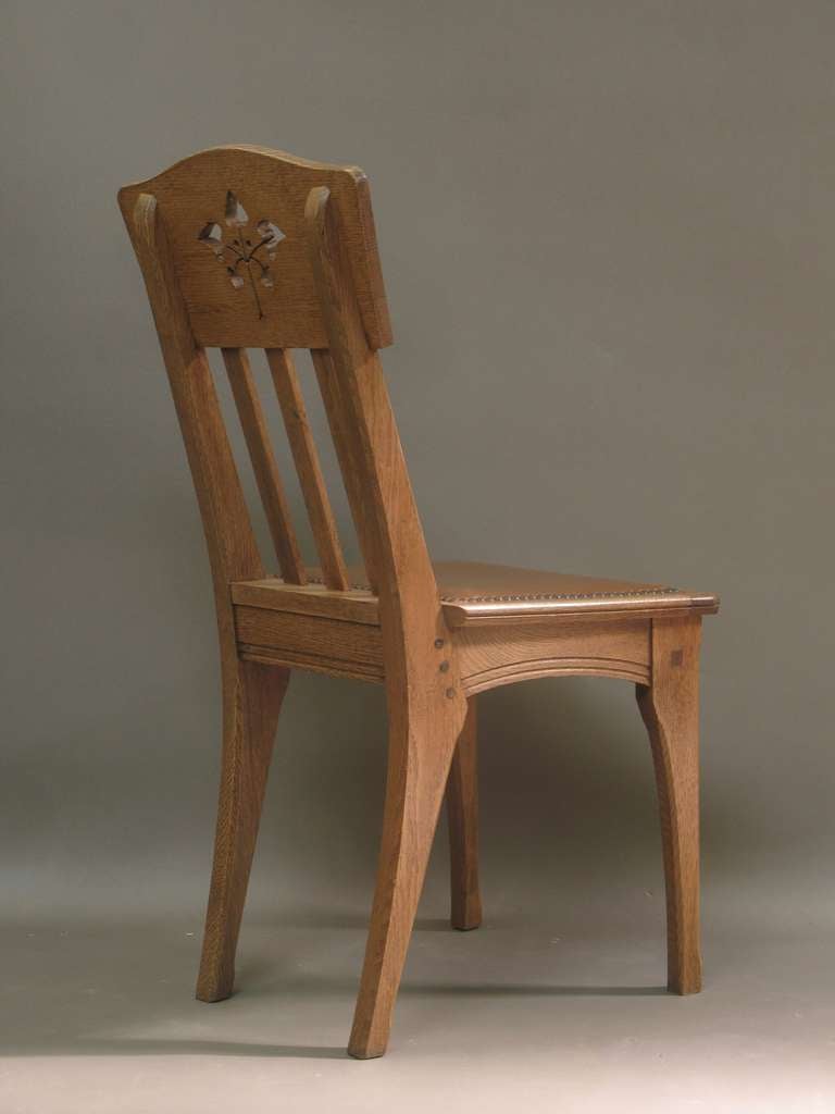 Arts and Crafts Six Arts & Crafts Style Oak Chairs by Léon Jallot