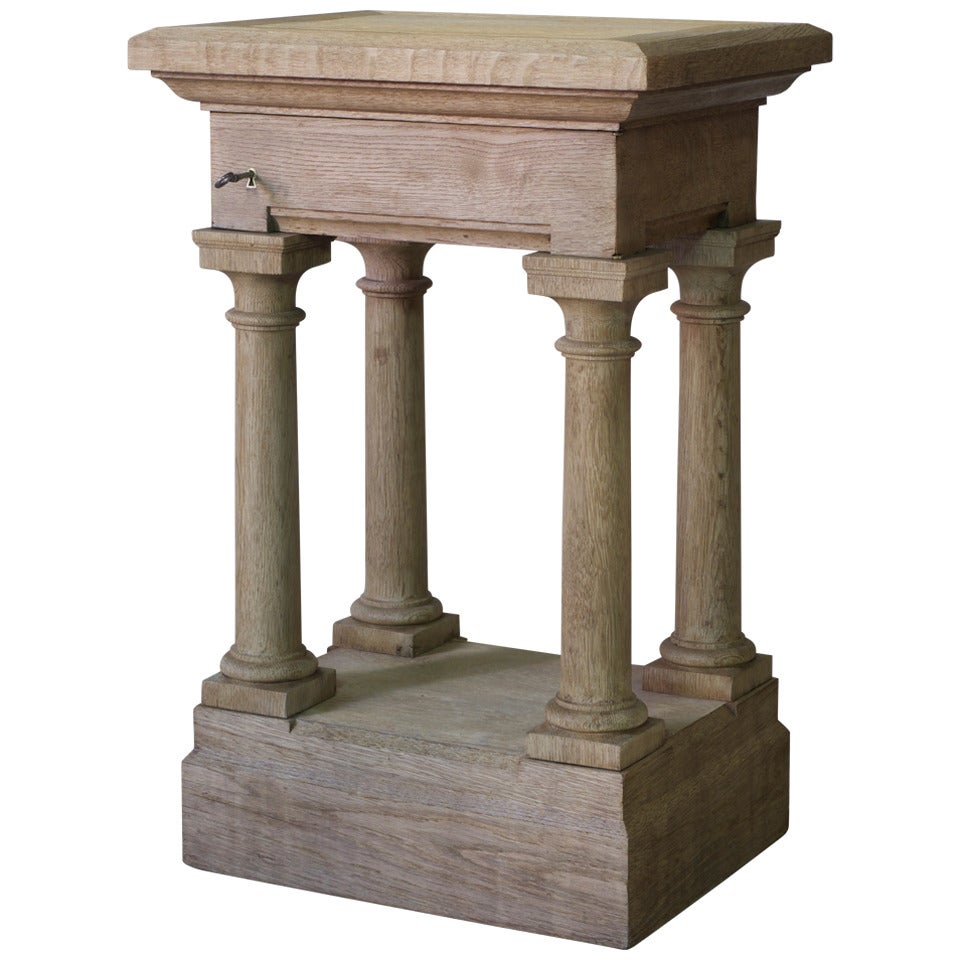 Oak Pedestal with Drawer, France, 19th Century